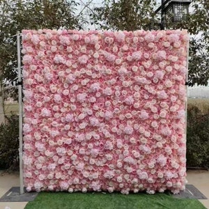 Pink | 6.56Ft*6.56Ft 3D Fabric Artificial Flower Wall Rolling Up Curtain Flower Wall