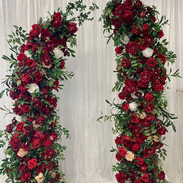 Big Sale!!  6Ft*7Ft Horns Wedding Arch Curved Design Flower Frame, Flower Arrangement Set, Artificial Rose Flower Row 【Red】