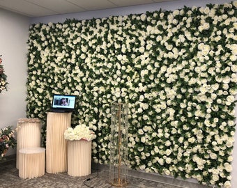 White | 12 PCs Fabric Artificial Flower Panels, Floral Backdrop, Wedding Backdrop, Rose Backdrop