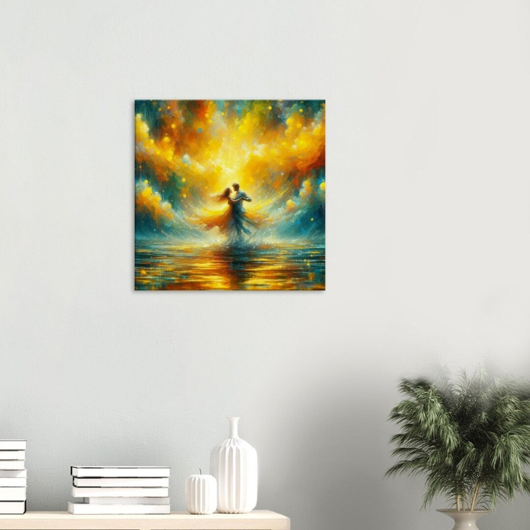 Abstract Wall Art Couple Dancing in Yellow Impressionist Art Lovers