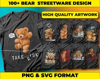 Bear Streetwear T-Shirt Designs Bundle (PNG, SVG)