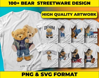 Bear Streetwear T-Shirt Designs Bundle (PNG, SVG)