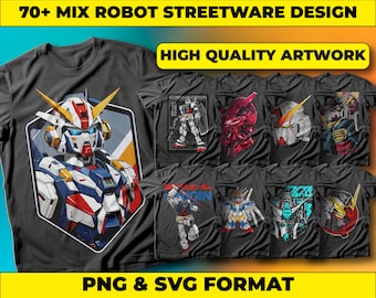 Robot Streetwear T-Shirt Designs: 70+ PNG SVG Graphics (Digital Download)