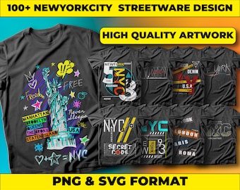 NYC Streetwear T-Shirt Designs: Urban Graphics Bundle (PNG, SVG)