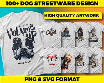Dog Streetwear T-Shirt Designs: Urban Graphics Bundle (PNG, SVG)