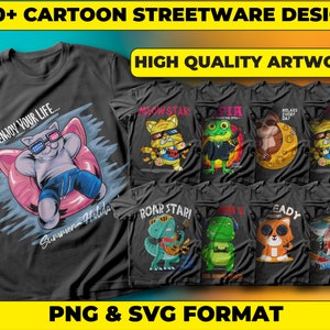 Cartoon Streetwear Designs: T-Shirt Graphics Bundle (PNG, SVG)
