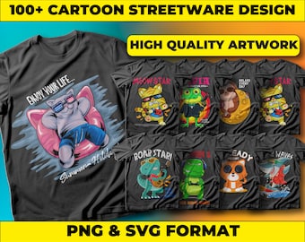 Cartoon Streetwear Designs: T-Shirt Graphics Bundle (PNG, SVG)