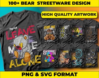 Bear Streetwear Designs: T-Shirt Design Bundle (PNG, SVG)