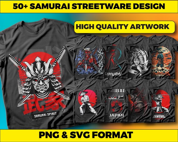 Mas de 50 disenos japoneses de samurais paquete de disenos de camisetas disenos de ropa urbana disenos de camisetas disenos de camisetas urbanas camisetas con graficos DTF DTG Etsy Espana