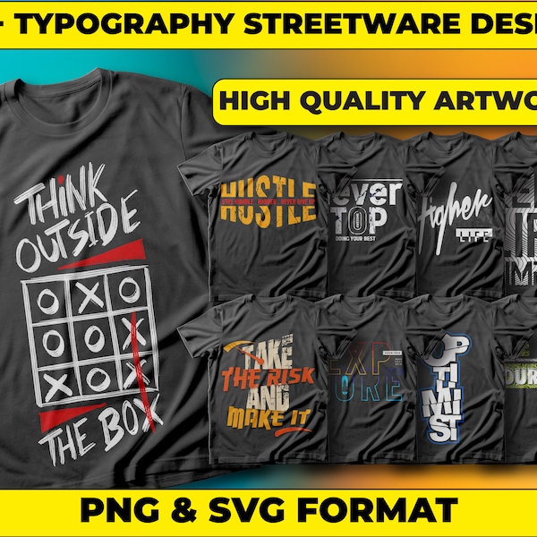 90+ Typography Streetware Designs, T-shirt Design bundle, Streetwear Designs, Shirt Design, Urban Shirt designs, Graphics shirt, DTF, DTG