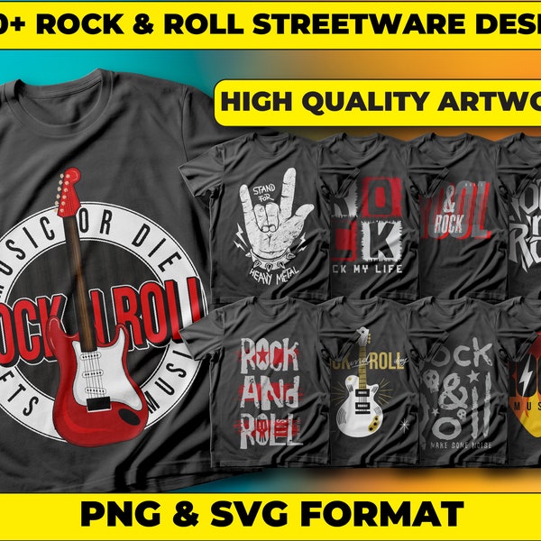 100+ Rock & Roll Streetwear Designs, T-shirt Design bundle, Streetwear Designs, Shirt Design, Urban Shirt designs, Graphics shirt, DTF, DTG