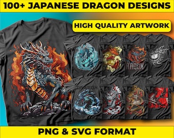 Japanese Dragon T-Shirt Designs: Streetwear Graphics Bundle (PNG, SVG)