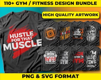 Gym Fitness T-Shirt Designs: Streetwear Graphics Bundle (PNG, SVG)