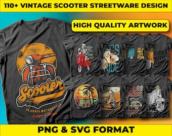 Vintage Scooter Streetwear Designs: T-Shirt Graphics Bundle (PNG, SVG)