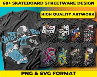 Skateboard Cartoon Designs: Streetwear T-Shirt Graphics (PNG, SVG)