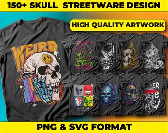 Skull Streetwear T-Shirt Designs: 150+ Graphics (PNG, SVG)