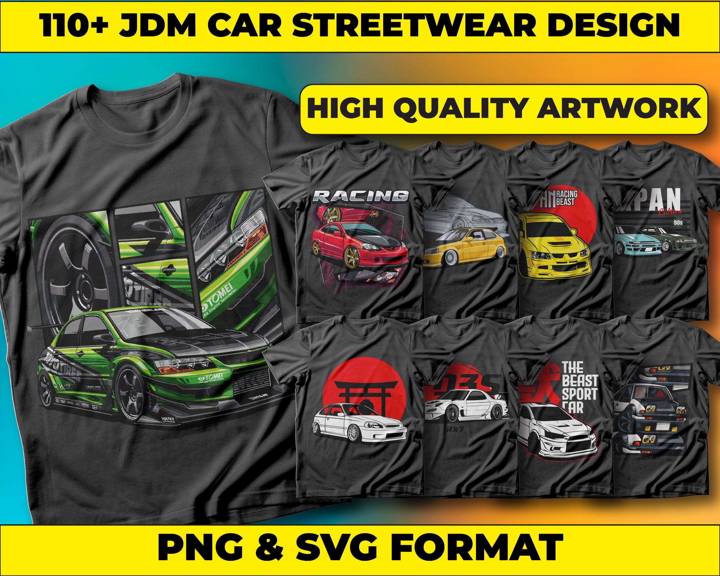 110+ JDM Cars Streetwear Designs, T-shirt Design Bundle