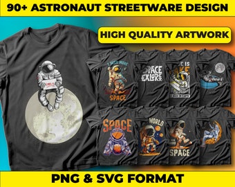 Astronaut Streetwear T-Shirt Designs: 90+ Graphics Bundle (PNG, SVG)