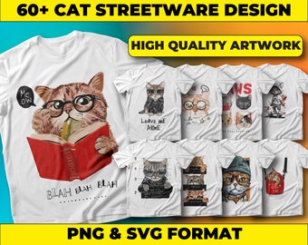 Cat Streetwear T-Shirt Designs: Urban Graphics Bundle (PNG, SVG)
