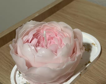Candela fatta a mano con fiori di peonia, regalo floreale