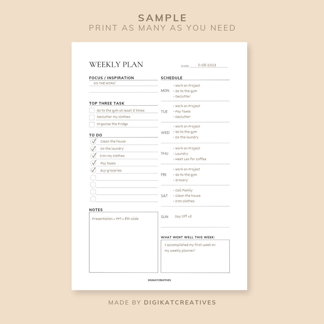 Minimalist Weekly Planner Printable Weekly Planner Printable to Do List ...
