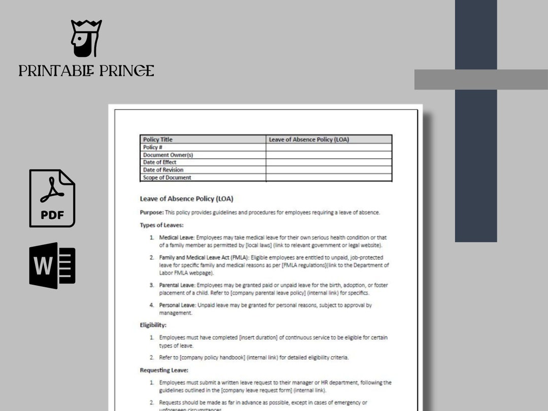Leave of Absence Policy Editable Template HR Forms LOA Etsy