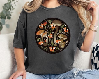 Fox and Mushroom T-Shirt, Cottagecore Forestcore Clothing