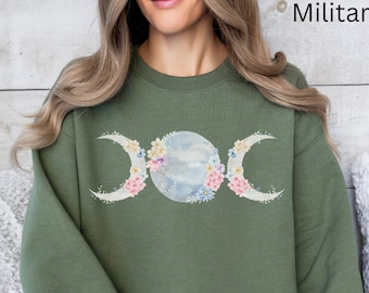 Floral Moon Phase Sweatshirt, Witchy Celestial Shirt