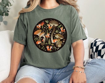 Fox and Mushroom TShirt, Cottagecore Shirt, Forestcore Shirt, Fairycore, Goblincore Shirt, Dark Cottagecore, Cottagecore Clothing, Fox Shirt