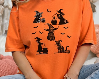 Comfort Colors Witchy Cat T-Shirt: Halloween Spooky Season Tee