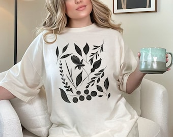 Boho Floral T-Shirt, Art Nouveau Cottagecore Flowers Shirt
