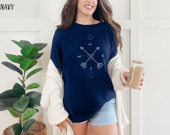 Celestial Compass T-Shirt, Sun Moon Heart, Wanderlust Shirt