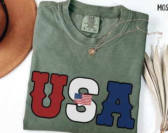 USA Flag T-Shirt, 4th of July T-Shirt, Independence Day Shirt, 4th of July, American Flag Shirt, Big USA Logo Shirt, Comfort Colors Shirt