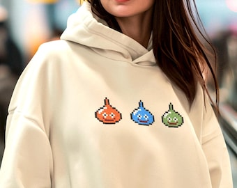 Dragon Quest Embroidered Hoodie, Unisex Slime Hoodie, Hooded Sweatshirt