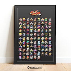 Street Fighter Retro 8Bit - Complete Playable Characters Poster - Dark Ash Variant