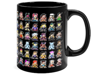 Street Fighter Mug, All Playable Characters, Retro 8bit Black Mug