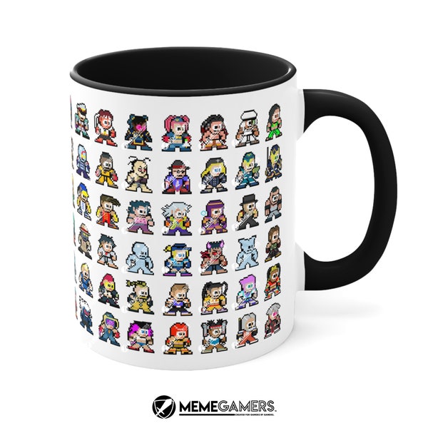Street Fighter Retro 8Bit - Complete Playable Characters Mug, White 11oz, Ryu, Chun Li, Blanka, SF6, Street Fighter 6, Coffee Mug, Gamer Mug