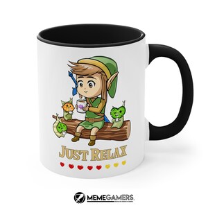 Zelda Mug - Just Relax, White and Black 11oz Mug, Tears of the Kingdom Mug, Gamer Mug, Video Game Mug, Link, Zelda Gift, Link, Zelda Mug