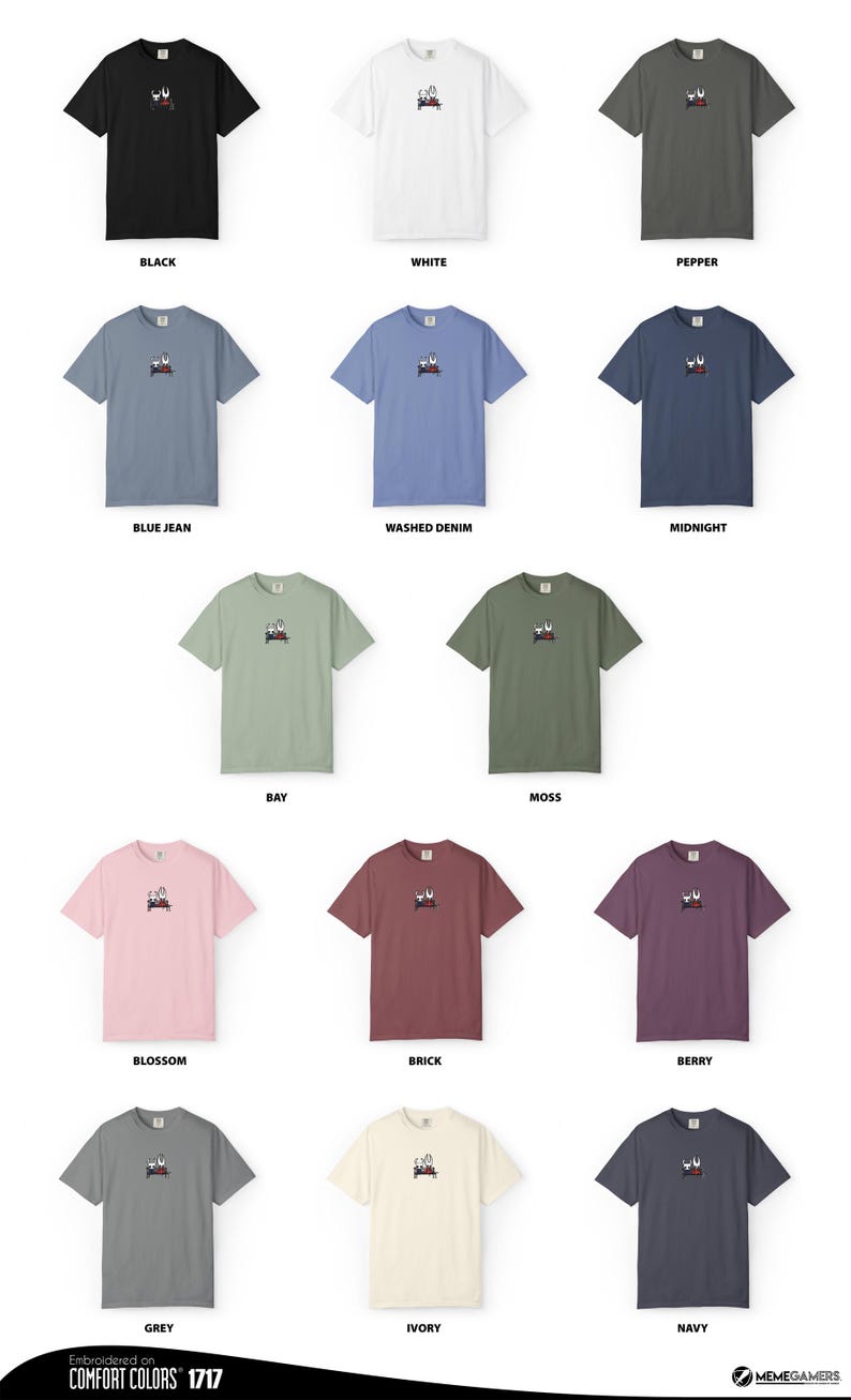 Pode incluir: Uma cole&ccedil;&atilde;o de catorze camisetas de manga curta e gola redonda em v&aacute;rias cores, incluindo preto, branco, pimenta, azul jeans, jeans lavado, meia-noite, ba&iacute;a, musgo, flor, tijolo, baga, cinza, marfim e azul marinho, cada uma com um pequeno bordado.