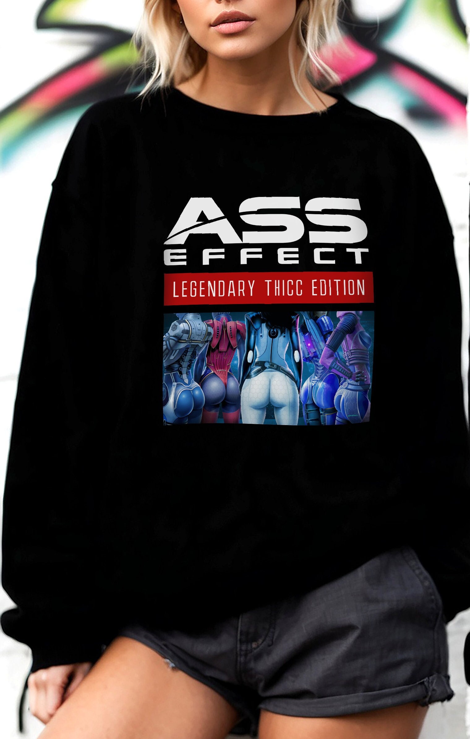 Mass Effect Sweatshirt Ass Effect Legendary Thicc Edition Unisex Sweatshirt Mass Effect Art Commander Shepard Gamer Sweater Etsy