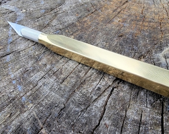 X-Acto-handgreep #1, vierkant messing, gravure beschikbaar