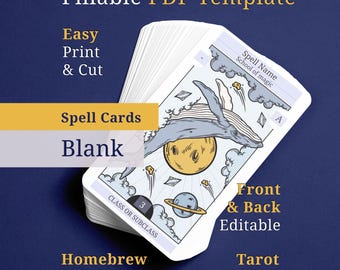 Cosmic Whale Spell Cards, Fillable DnD 5e (PDF)