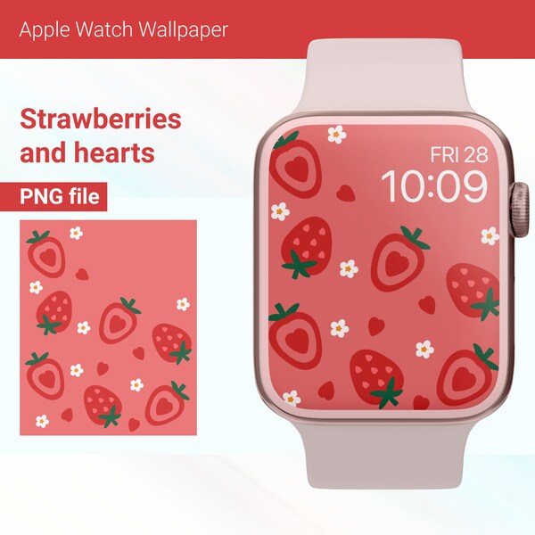 Strawberries and Hearts Apple Watch Face Wallpaper, Valentines Apple Watch Face, Hearts Apple Watch Wallpaper, Digital Download