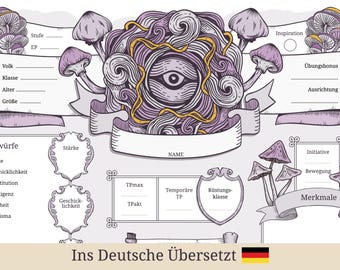 Mystical German DnD 5e Character Sheet, Warlock Wizard Sheet (Printable PDF)