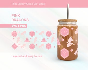 Dragons Dice Libbey Glass Can Wrap, SVG PNG (Digital Product)