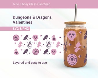 DnD Valentines Libbey Glass Can Wrap, Polyhedral Dice, SVG PNG (Digital Download)