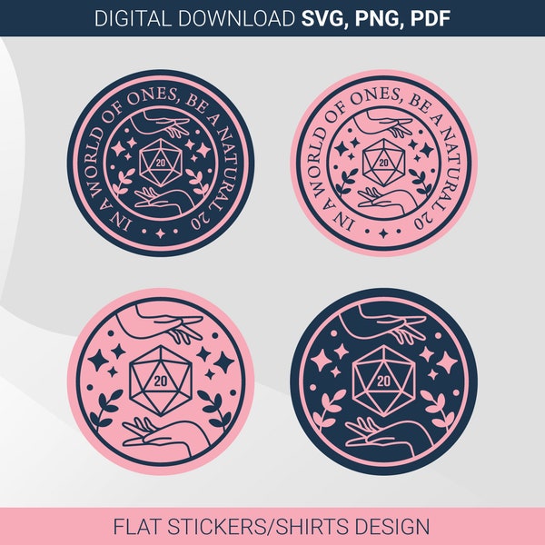 Dungeons & Dragons Natural 20 Shirts and Stickers Flat Design, Dungeon Master, DnD Gifts, DnD svg, DnD png, DnD art, DnD Cut File