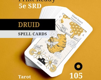 DnD 5e Druid Spell Cards - Tarot Size, Honey Bee Design (PDF)