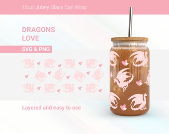 Dragons & Love Libbey Can Wrap SVG PNG, 16oz Glass (Digital Product)