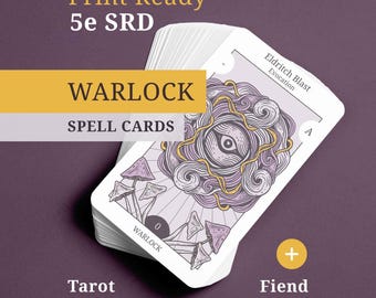DnD 5e Warlock Spell Card Book - Eldritch Eye Tarot Size (PDF + Fillable)